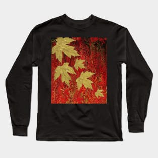 Fall Leaves on Red Long Sleeve T-Shirt